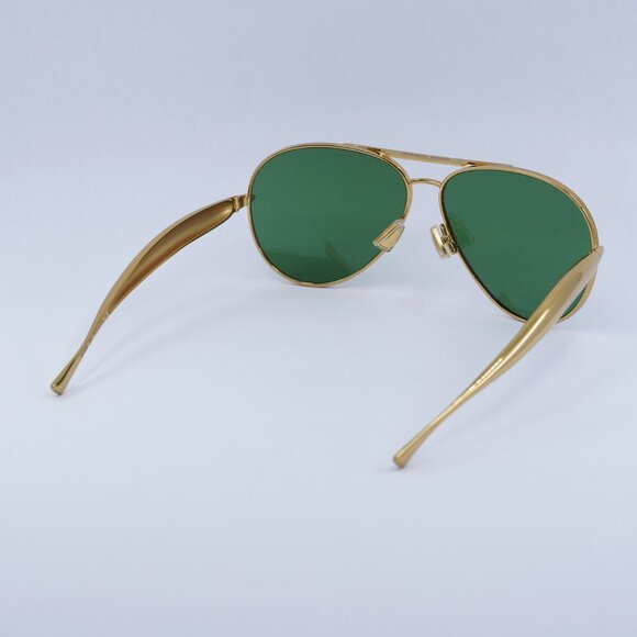 Bottega Veneta BV1305S 001 Sunglasses Gold Aviator Frame, Green Lenses - Picture 12 of 13